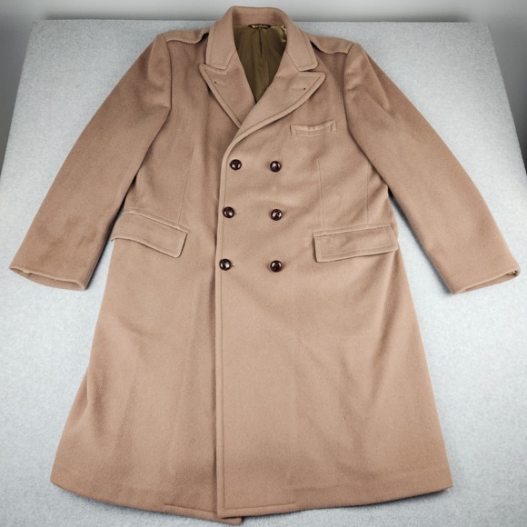VTG Whitehouse & Hardy Wool Overcoat Mens XL Camel Tan Double Breasted Trench